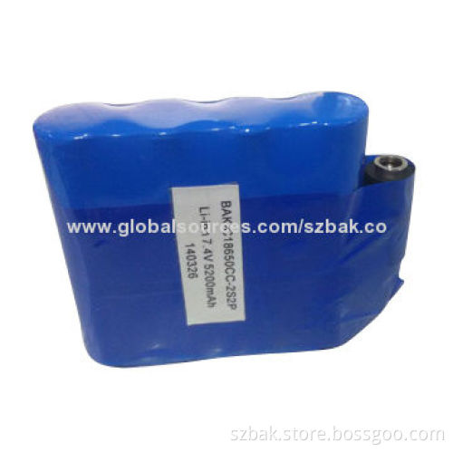 18650-2S2P, 7.4V, 5,200mAh LiFePO4 Battery for Power Supply, High-energy Density